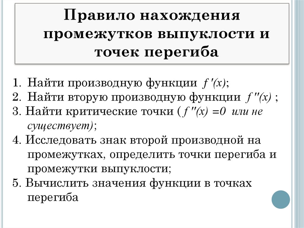 Схема исследования функции на выпуклость и точки перегиба функции