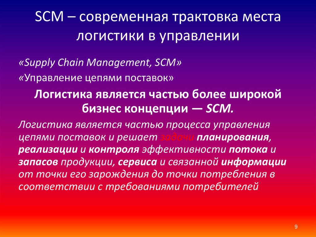SCM – современная трактовка места логистики в управлении