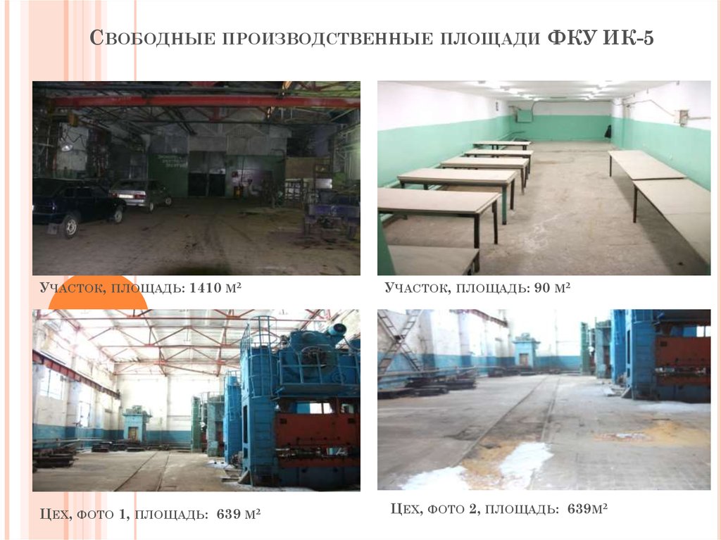 Свободные производственные площади ФКУ ИК-5