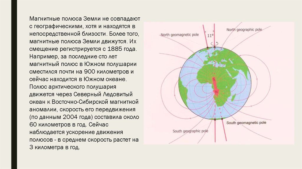 Есть южный северный магнитный. Магнитный полюс земли на карте. Движение полюсов земли.
