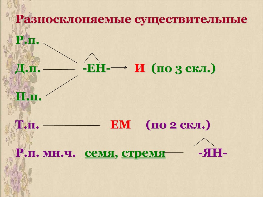 Разносклоняемые существительные 5 класс правило примеры в таблицах и схемах