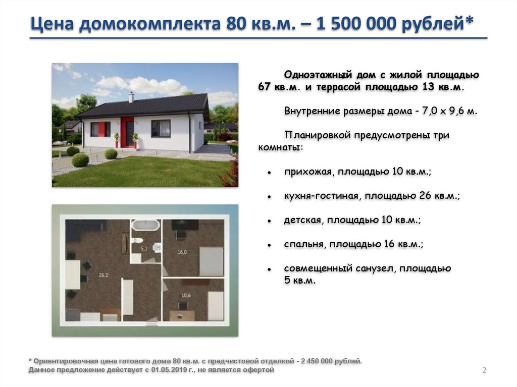Цена домокомплекта 80 кв.м. – 1 500 000 рублей*