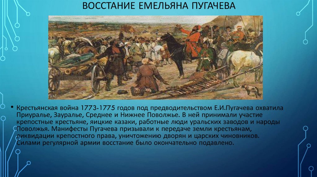 После бунта 14 ти который был организован. • 1773. Восстание Емельяна пугачёва.. Восстание Пугачева яицкие казаки.