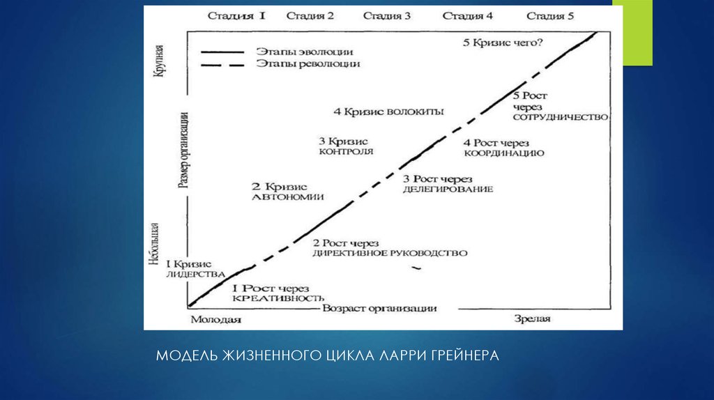 Этапы жизненного кризиса. Модель жизненного цикла организации Ларри Грейнера. Жизненный цикл по Ларри Грейнеру. Жизненный цикл компании Грейнер. Жизненный цикл организации по л. Грейнеру.