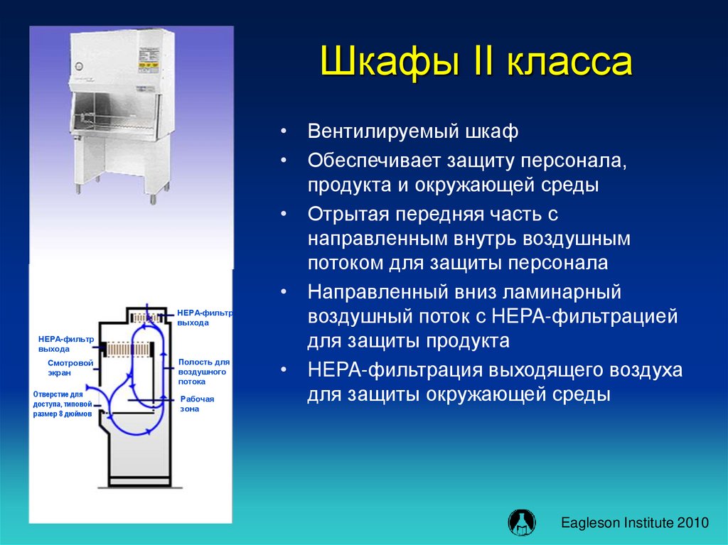 Хлор в лаборатории получают в вытяжном шкафу. Ламинарный поток для персонала. Тип фильтрации для входящего воздуха и вытяжки. Скорость потока в HEPA фильтрах.