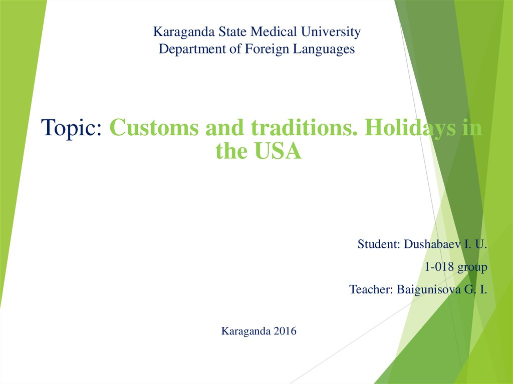 Karaganda State Medical University Department of Foreign Languages