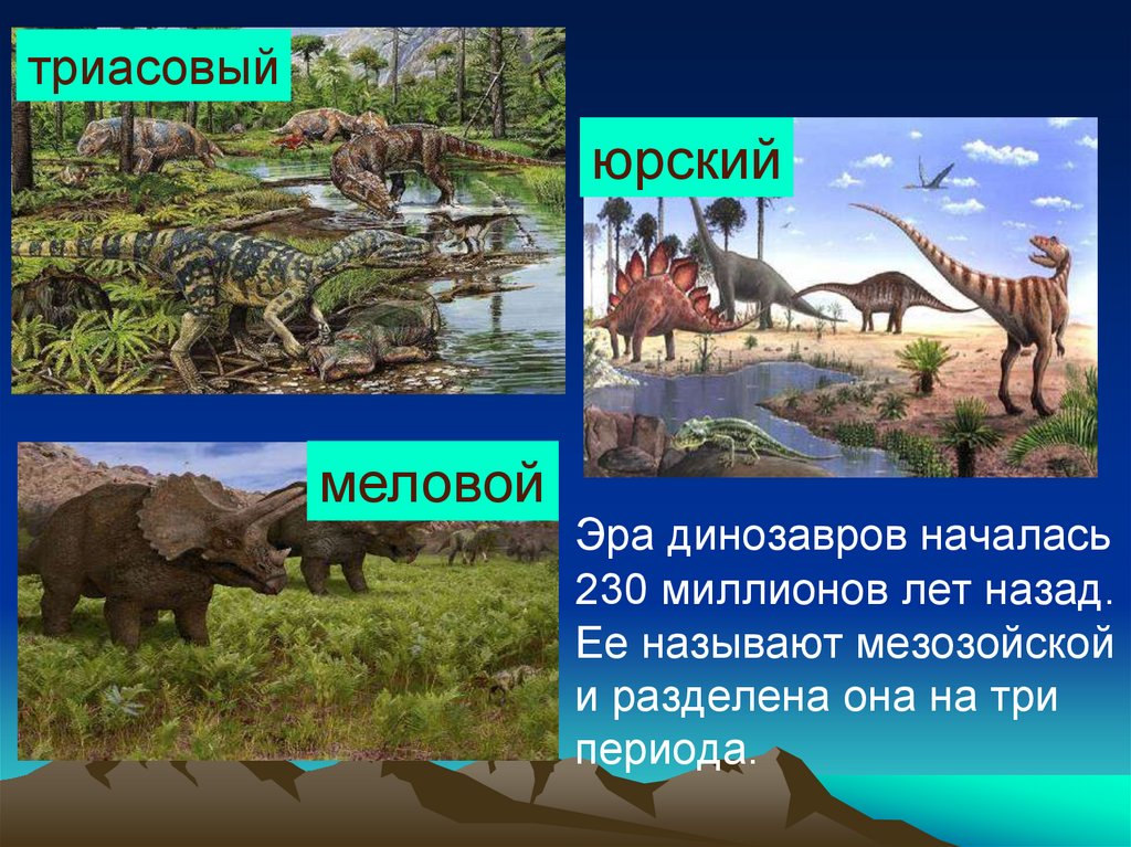Динозавры жили миллионов лет назад. Мезозойская Эра три периода Триасовый Юрский меловой периоды. Триасовый Юрский и меловой периоды. 230 Миллионов лет назад. Эпоха динозавров.