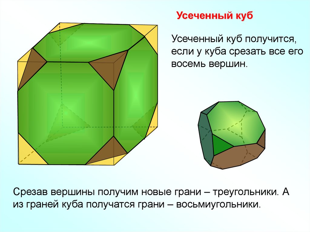 Восемь граней. Усечённый гексаэдр (усечённый куб). Усеченный гексаэдр чертеж. Многогранники с треугольными гранями. Куб с усеченными гранями.