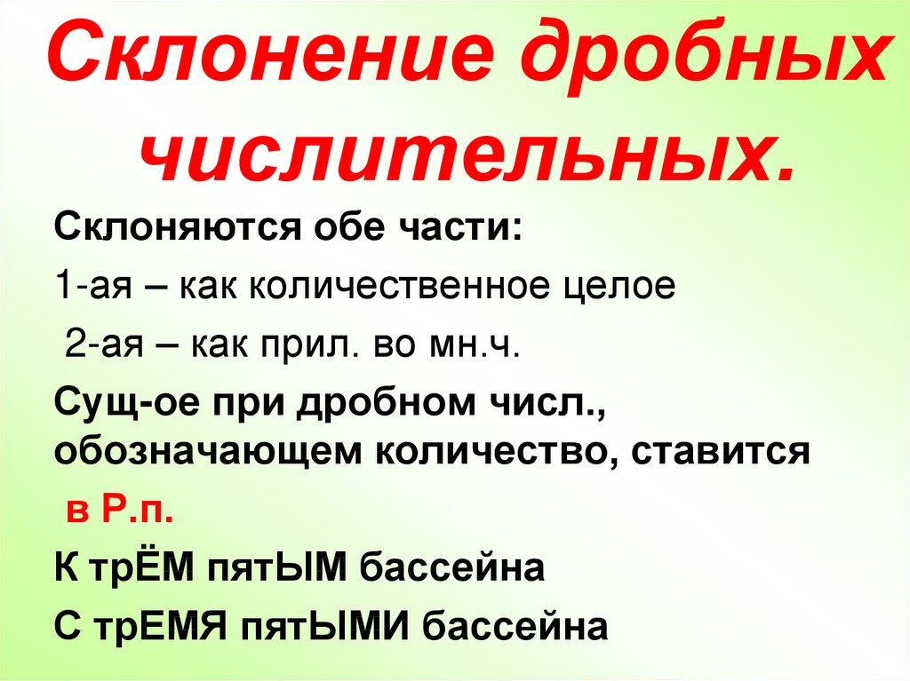 Склонение дробных числительных конспект урока 6 класс