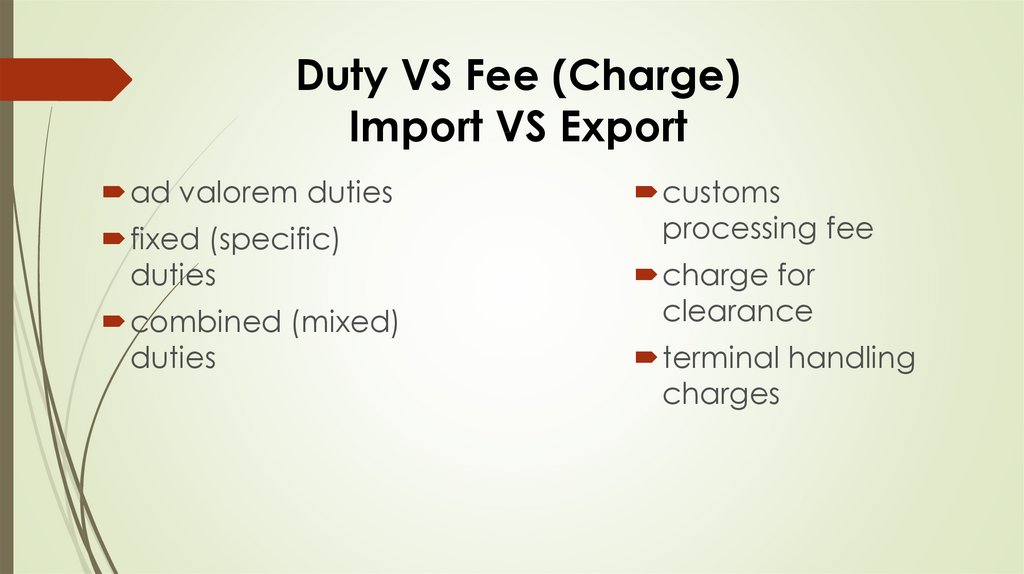 Duty VS Fee (Charge) Import VS Export