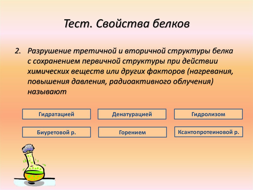 Тест белки. Разрушение белков. Разрушение третичной и вторичной структуры белков. Разрушение структуры белка. Процесс разрушения белков.