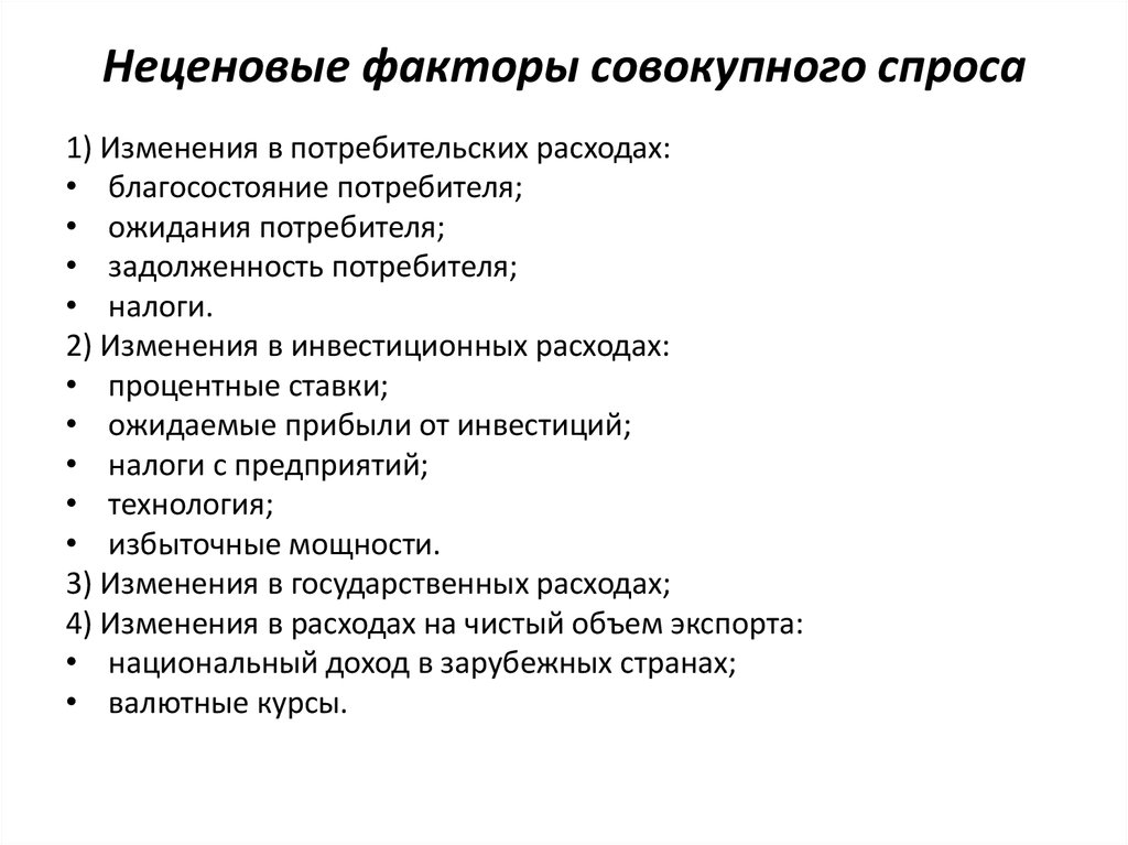 Факторы совокупного спроса. Неценовые факторы изменения совокупного спроса. Неценовые факторы агрегированного спроса.