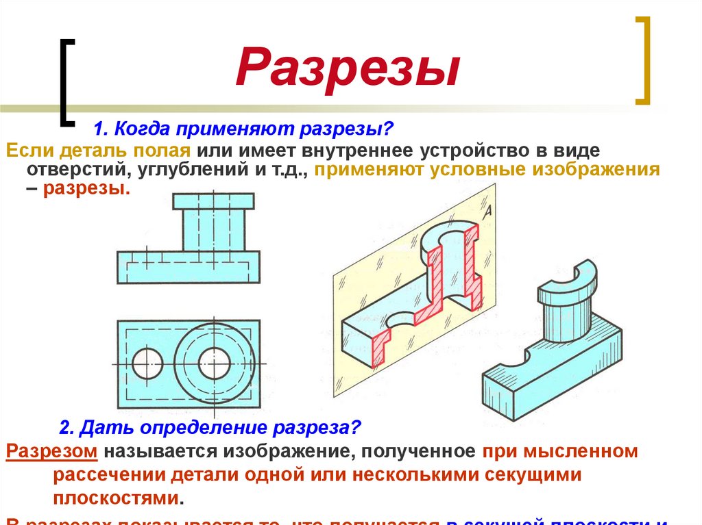 Разрез без. Разрез и сечение на чертеже в чем разница. Виды разрезов. Применить разрез на чертеже. Сечение и разрез на чертеже отличие.