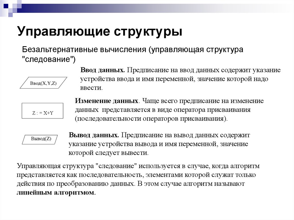 Элементы алгоритма. Управляющие структуры. Основные управляющие структуры алгоритмов. Управляющая структура алгоритма это. Управляющая структура следование.