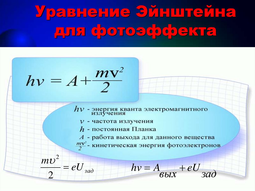 Величина кванта энергии. Красная граница фотоэффекта формула энергии. Напряжение в фотоэффекте формула. Уравнение Эйнштейна для фотоэффекта. Формула Эйнштейна для фотоэффекта.