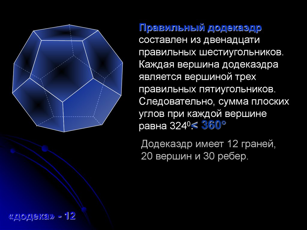 Сумма плоских углов при вершине додекаэдра