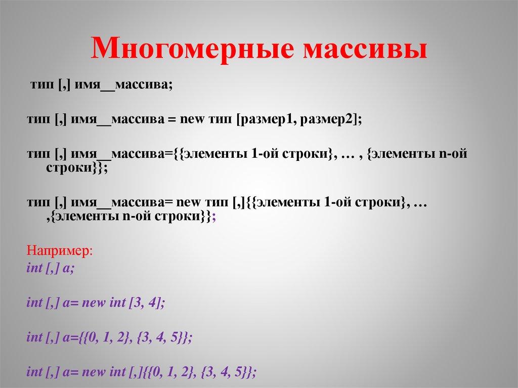 Типы массивов. Массив (Тип данных). Имя массива. 2. Перечислите виды массивов..