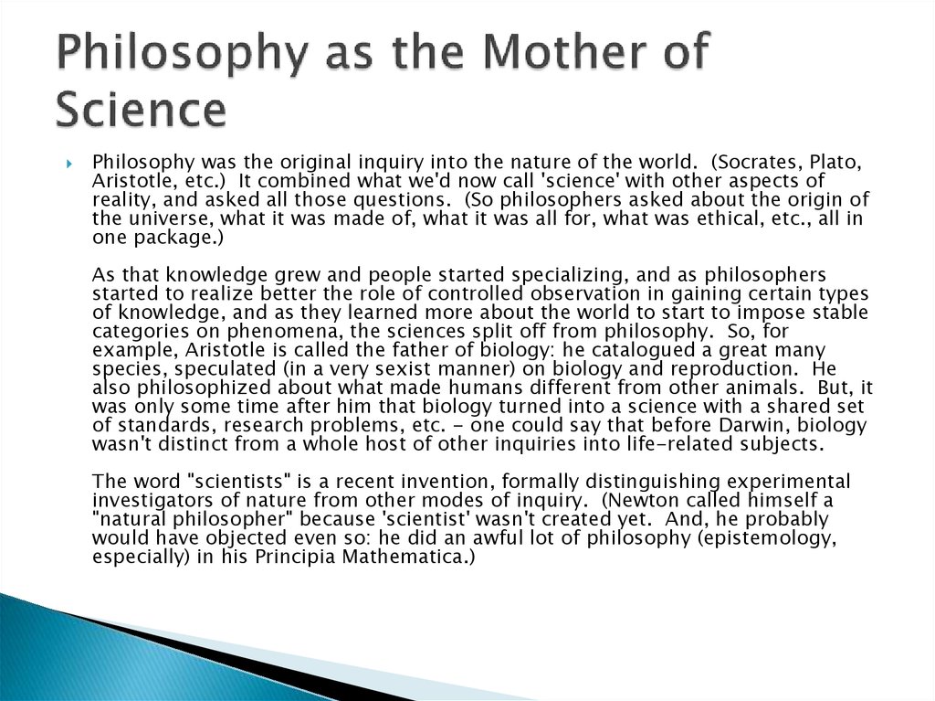 Philosophy as the Mother of Science