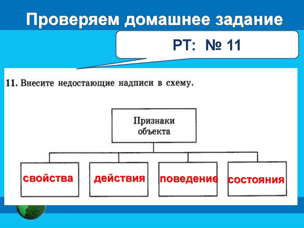 Внеси недостающие надписи в схему объект