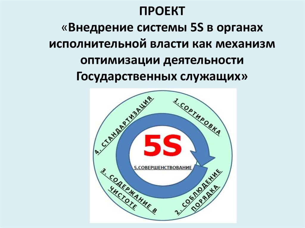 Система 5 с. Проект внедрения системы 5s. Система 5с схема. Проект по оптимизации работы в органах исполнительной власти.