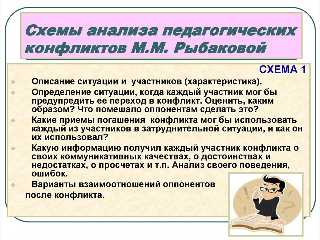 Схемы анализа педагогических конфликтов М.М. Рыбаковой