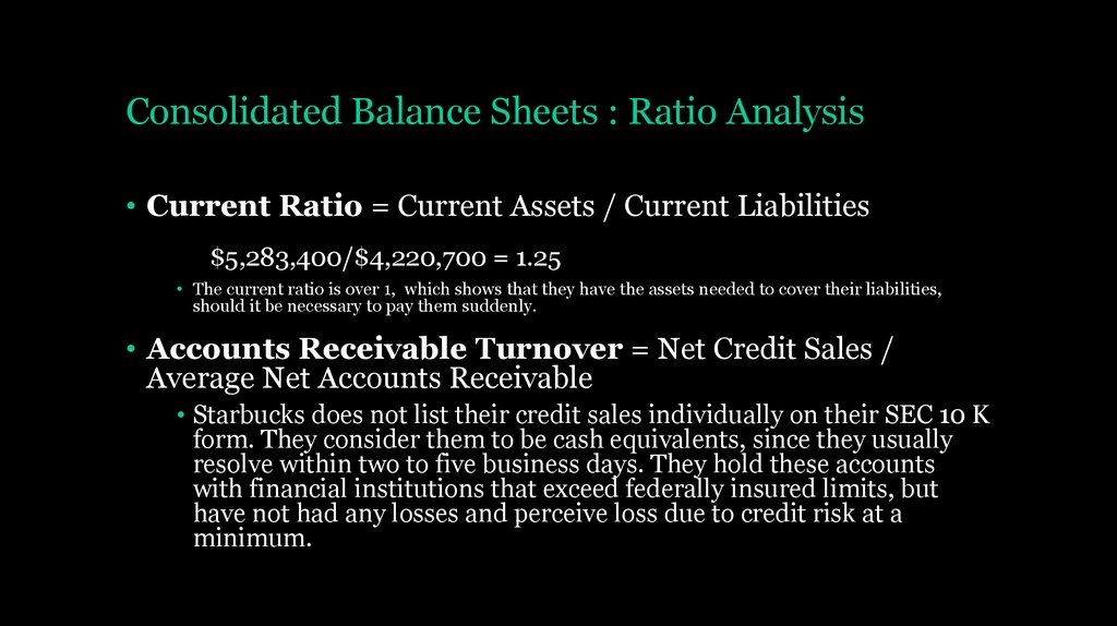 Consolidated Balance Sheets : Ratio Analysis