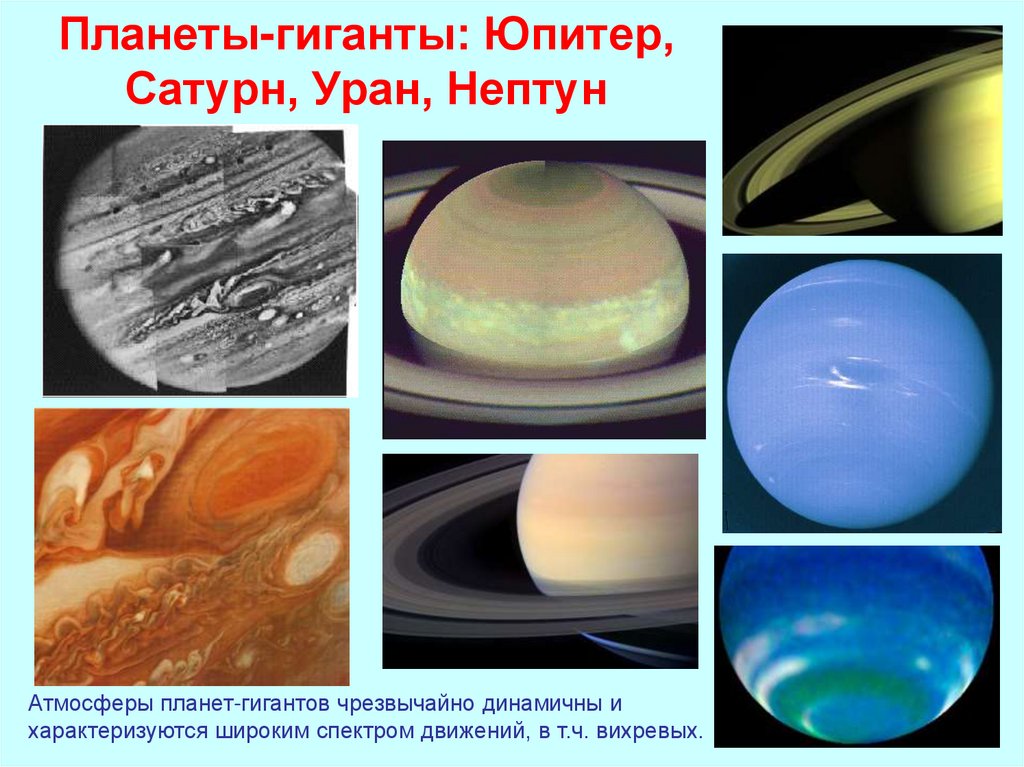Планеты-гиганты: Юпитер, Сатурн, Уран, Нептун