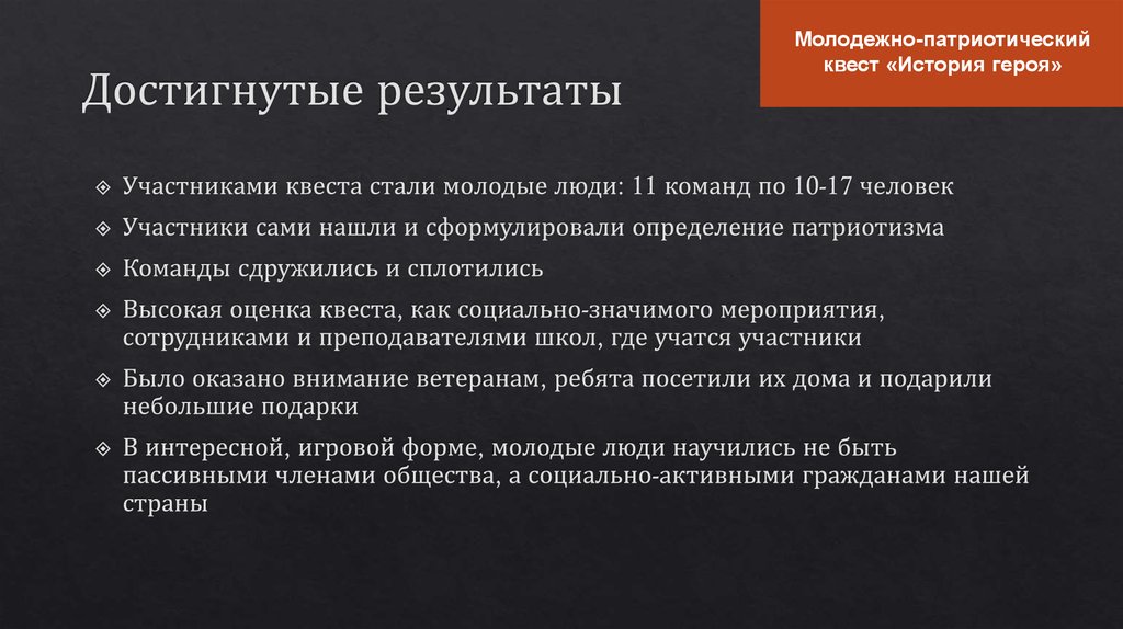 Достигнутые результаты