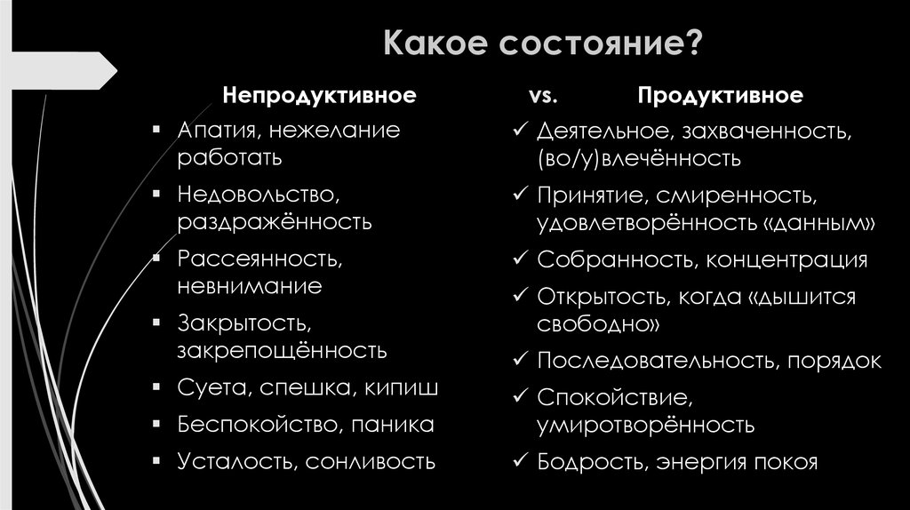 Какое состояние больше. Какое состояние. Продуктивное состояние. Продуктивное и непродуктивное беспокойство. Какое состояние является.