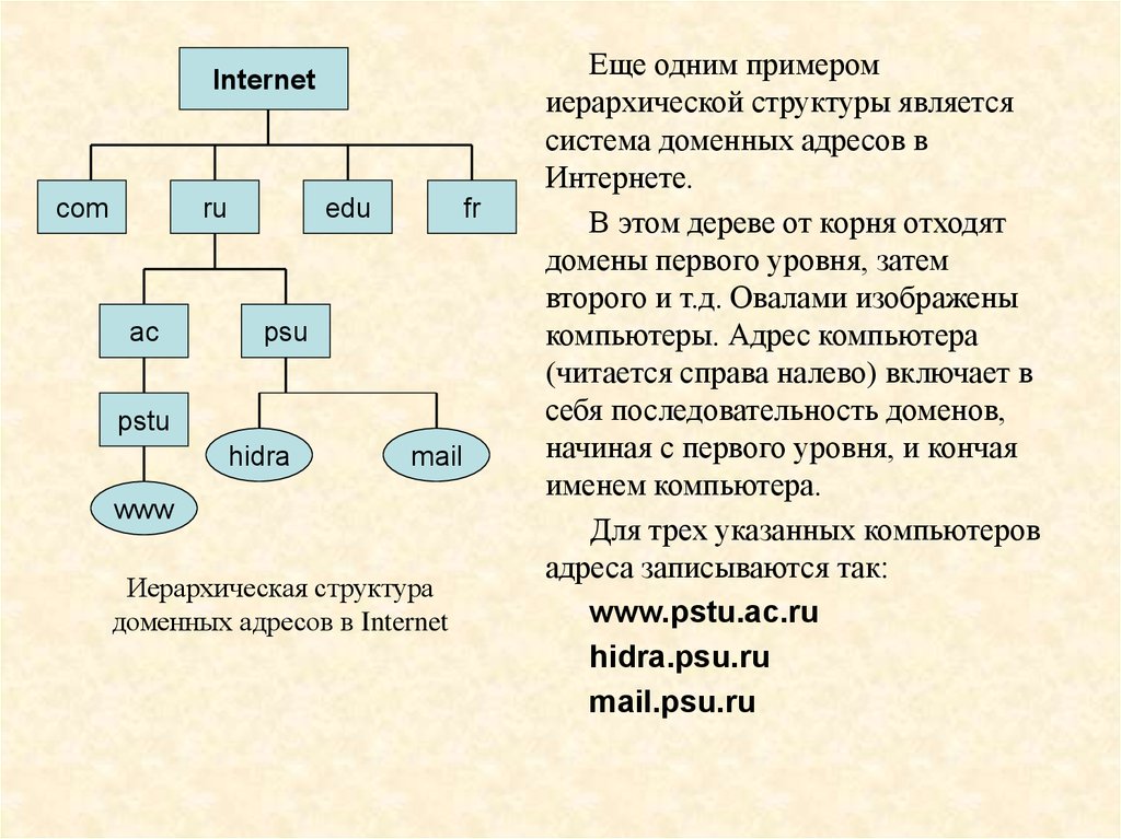 Являться структура. Иерархическая система доменных имен. Иерархическая адресация. Иерархическая структура доменов. Иерархическая структура доменных адресов в интернете.