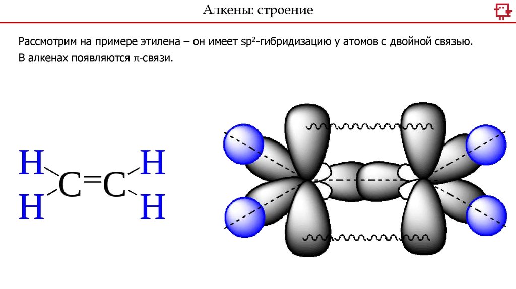Этилен гибридизация атома углерода. Строение молекулы алкенов. Алкены строение молекулы. Электронное строение молекулы Алкены. Пространственное строение молекулы алкенов.