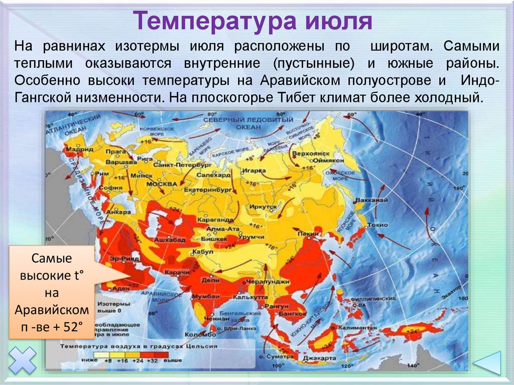 Температура июля в евразии