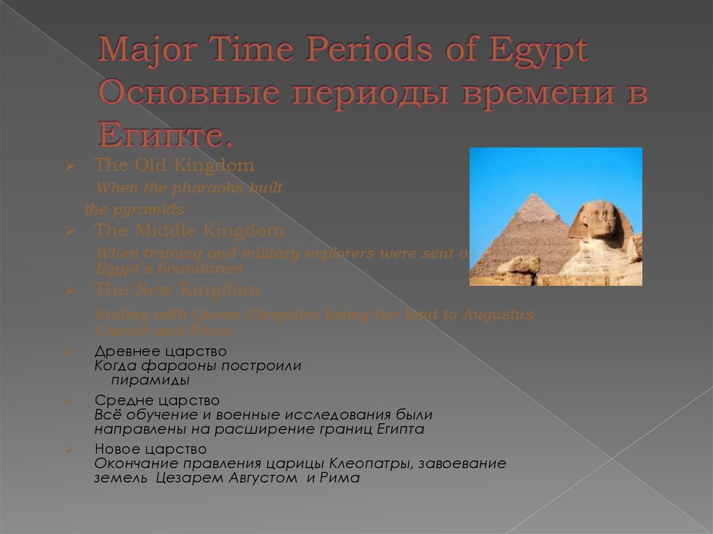 Major Time Periods of Egypt Основные периоды времени в Египте.