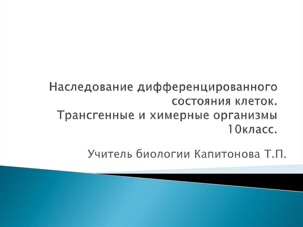 Наследование дифференцированного состояния клеток химерные и трансгенные организмы презентация