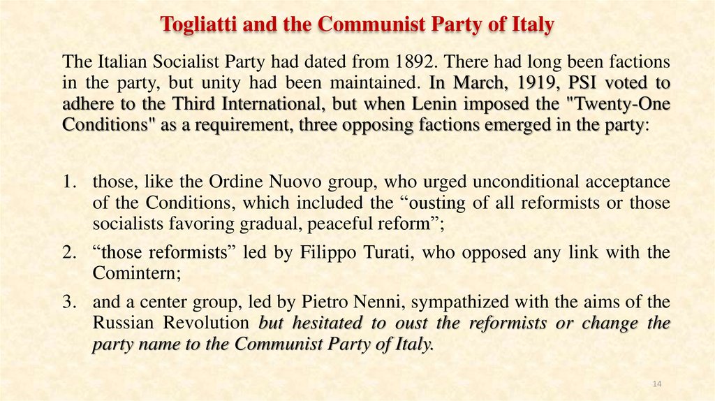 Togliatti and the Communist Party of Italy