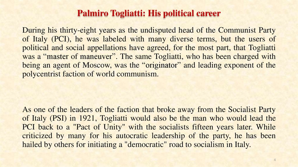 Palmiro Togliatti: His political career