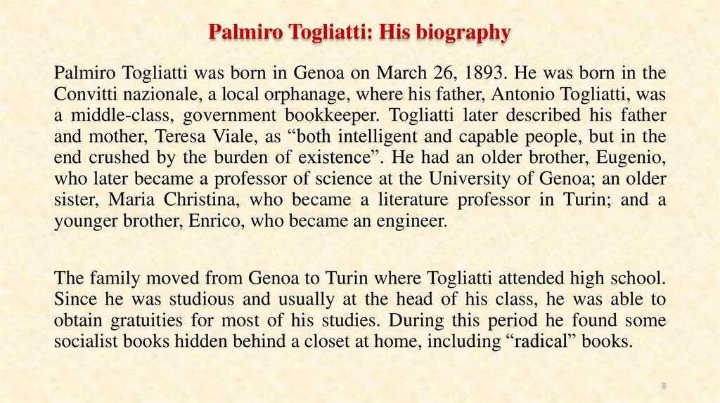 Palmiro Togliatti: His biography