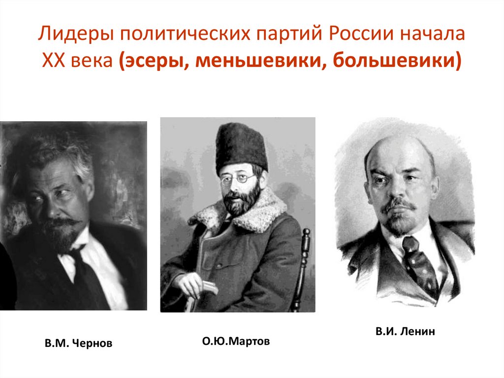 Лидеры политических партий России начала XX века (эсеры, меньшевики, большевики)