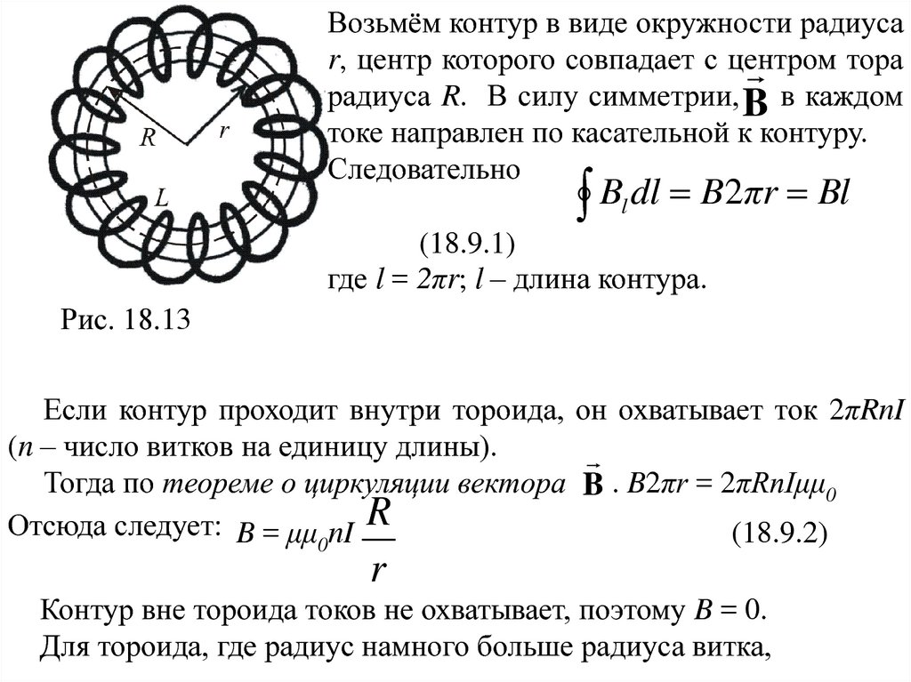 Радиус витка катушки. Теорема Гаусса для вектора магнитной индукции. Напряженность магнитного поля тороида. Индуктивность тороида. Теорема Гаусса для потока вектора магнитной индукции.