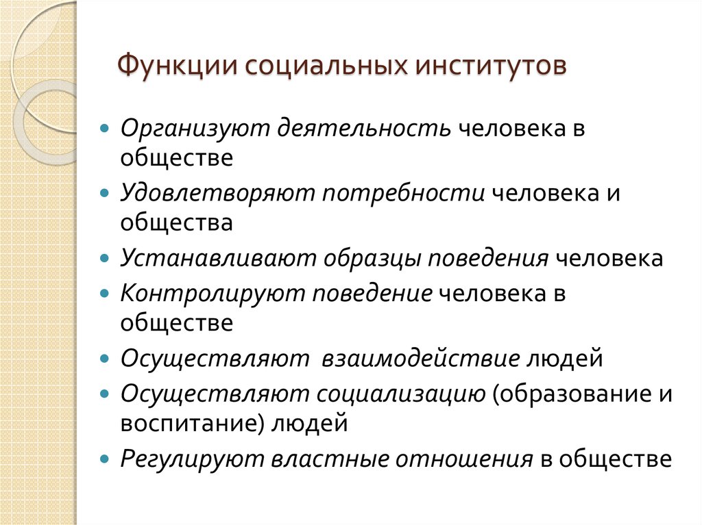 Социальные институты организуют человеческую деятельность устанавливая образцы поведения