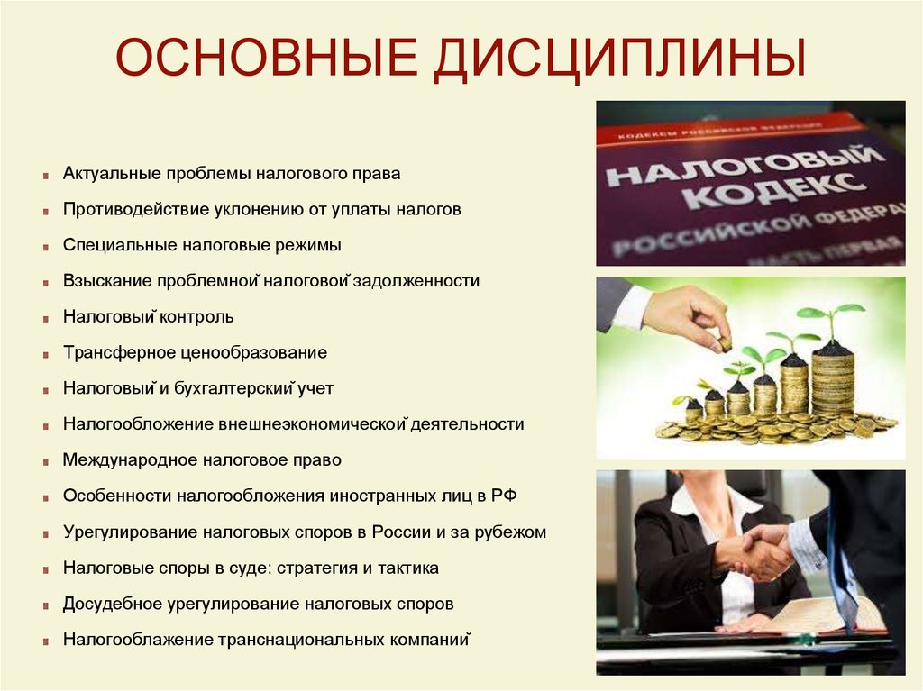 Основная дисциплина. Проблемы налогового права. Актуальные проблемы налогообложения. Актуальные проблемы права. Основные вопросы налогового права.