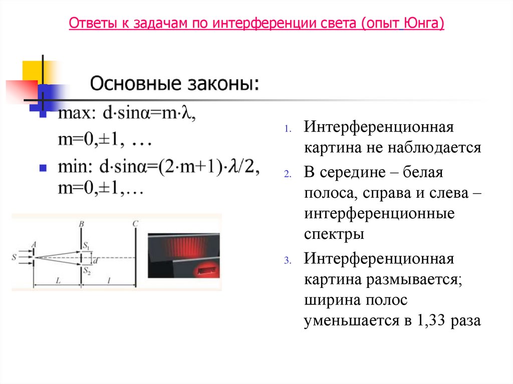 Объясните порядок чередования цветов на интерференционной картине