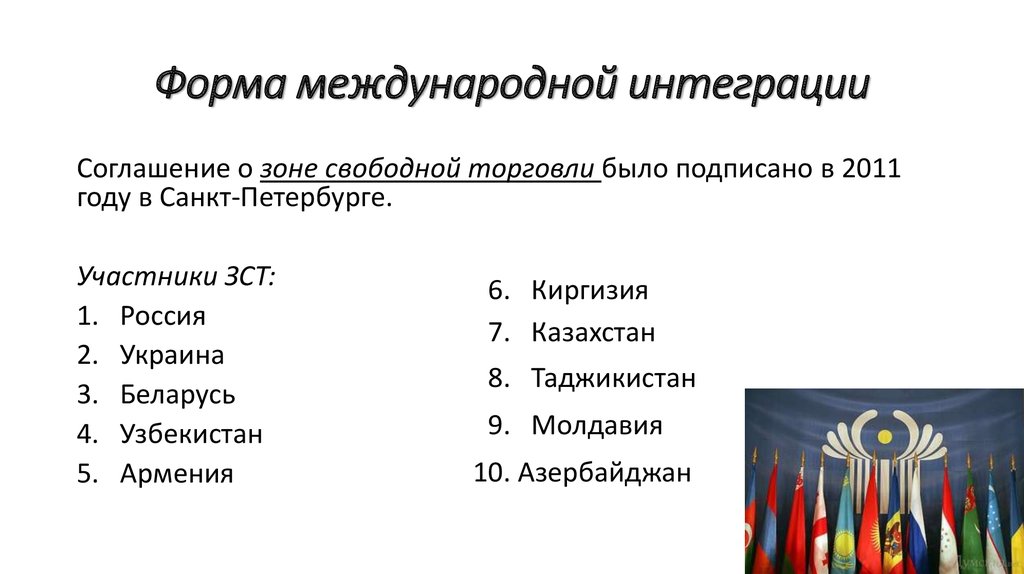 Какие государства являются независимыми. Содружество независимых государств. Формы межнациональной интеграции. Зона свободной торговли СНГ. Формы правления стран СНГ.