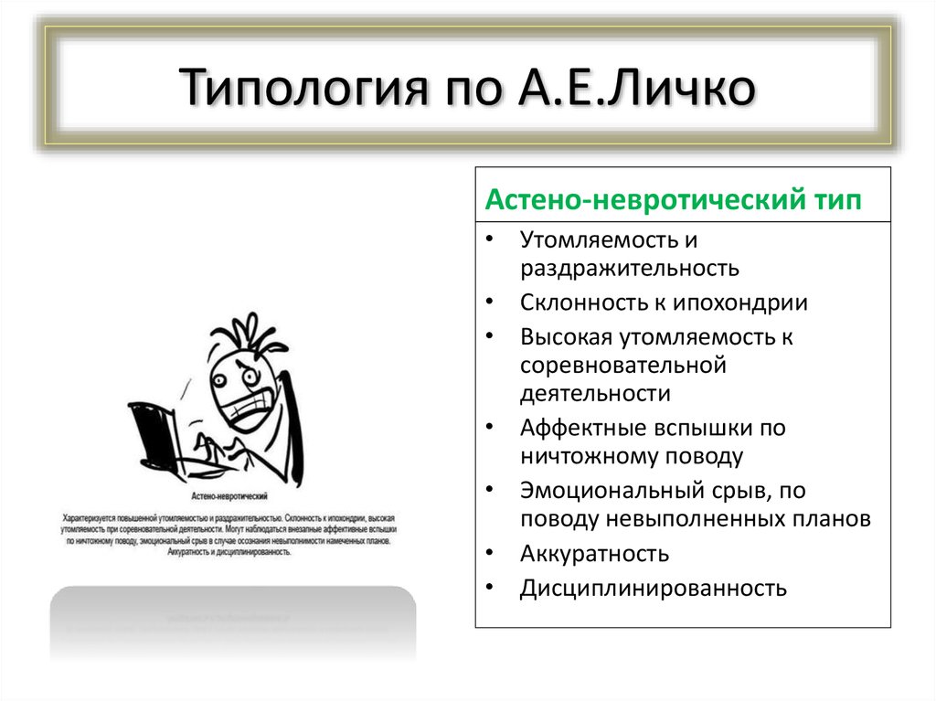 Заострение черт характера называется. Типы акцентуаций характера по а.е. Личко. Типология характеров Личко Леонгард. Типологии характеров а.е. Личко.. Астено невротический Тип акцентуации Личко.