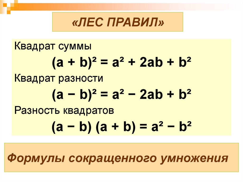 Сумма разность a b c. Формулы квадратов Алгебра 7 класс. Алгебра 7 класс формулы сокращённо го умножения. Формулы сокращённого умножения 7 класс Алгебра. Формулы сокращенного умножения 7 класс Алгебра.