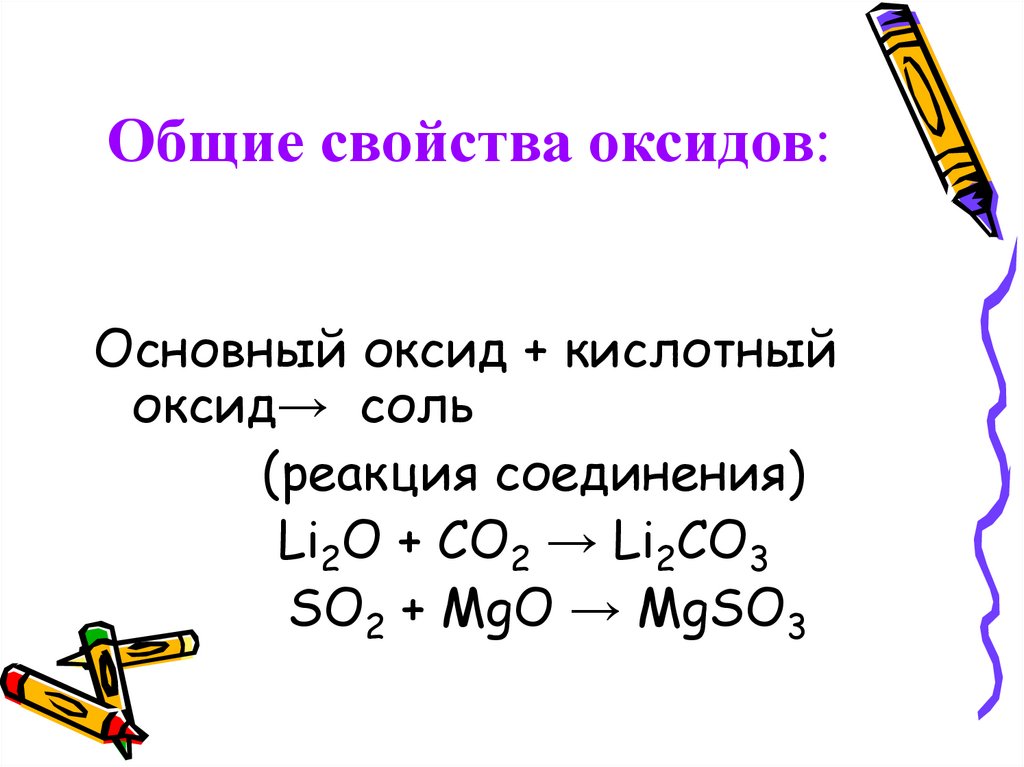 Общие свойства оксидов: