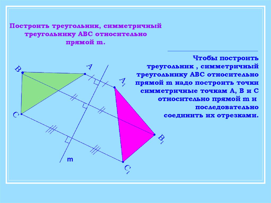 Постройте прямой треугольник. Симметричный треугольник. Построение симметрии относительно точки. Треугольник симметричный относительно прямой. Симметрия треугольника относительно прямой.