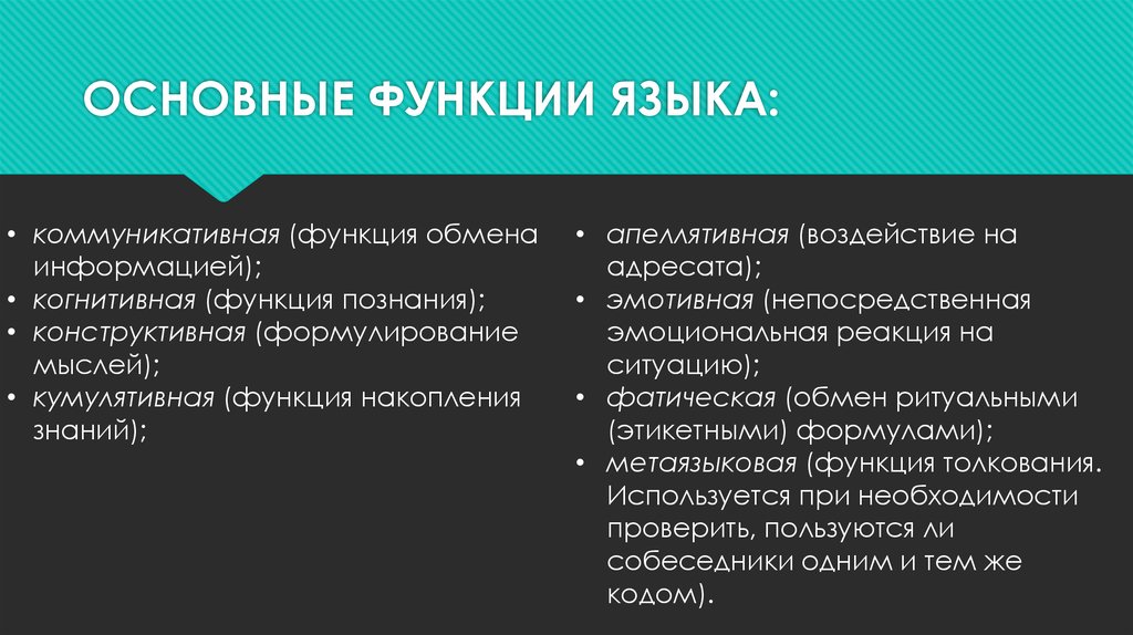 Функции языка тесты. Функции языка. Назовите основную функцию языка.