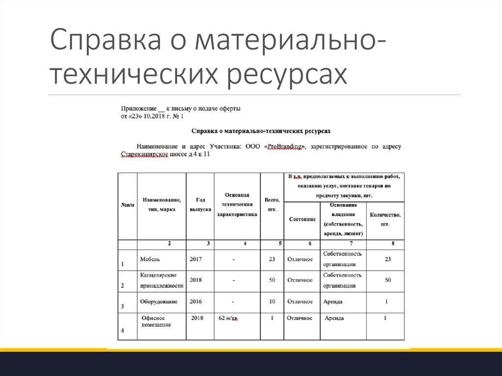 Справка о наличии материально технических ресурсов образец