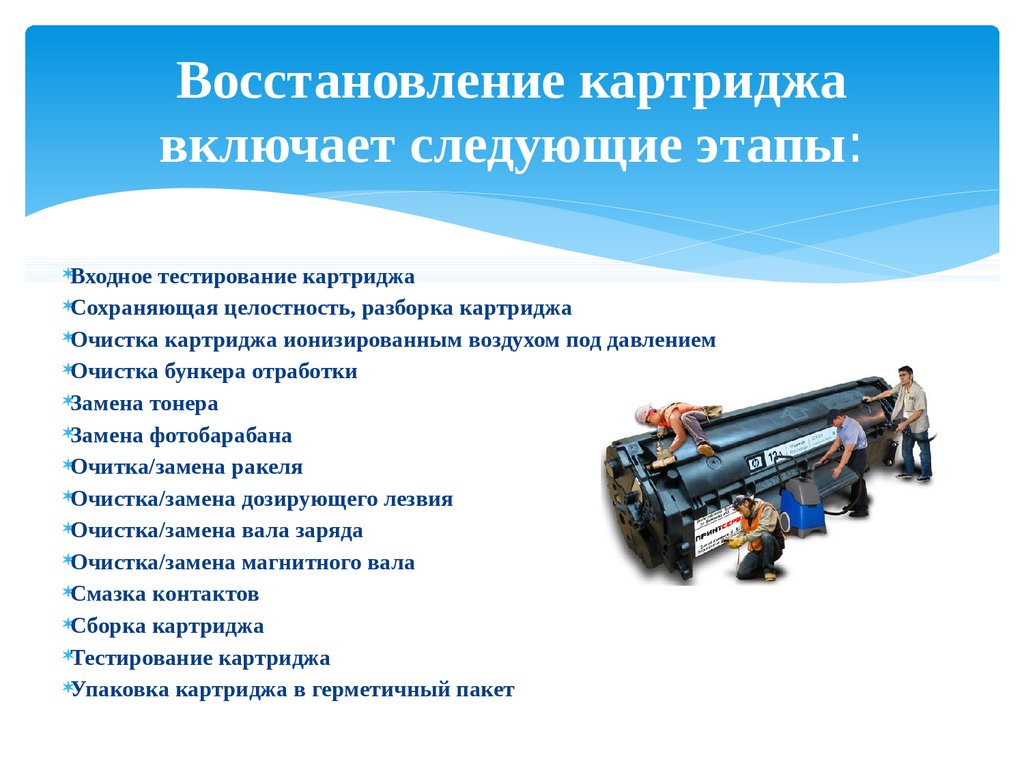 Восстановление картриджа включает следующие этапы:
